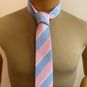 Jack Sartori New York men’s necktie pink blue stripe linen viscose skinny